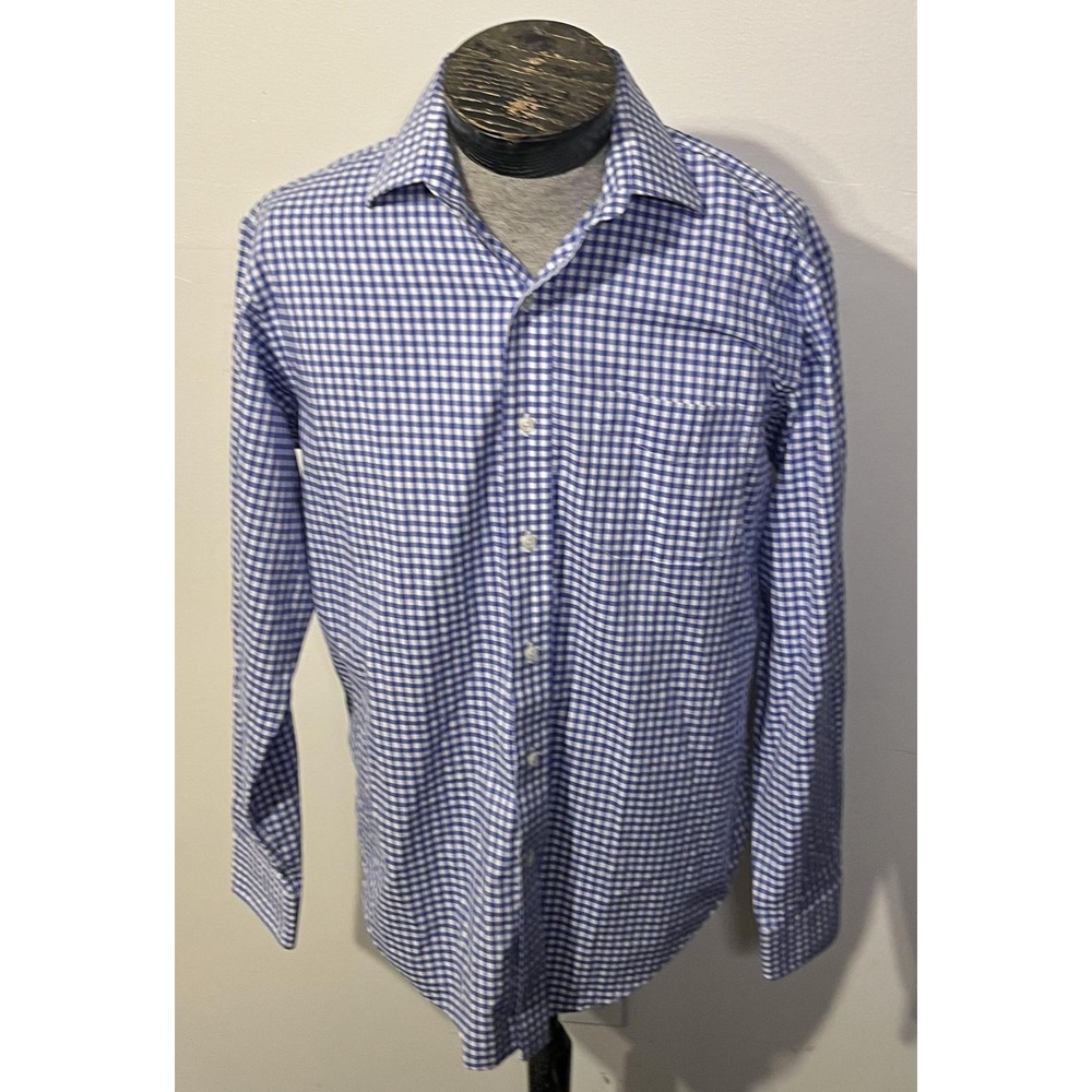 Lauren Ralph Lauren Shirt Mens 16 34/35 Blue White Gingham Classic Fit Non Iron